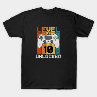 Level 10 Unlocked, Retro 10th Birthday Gamer T-Shirt